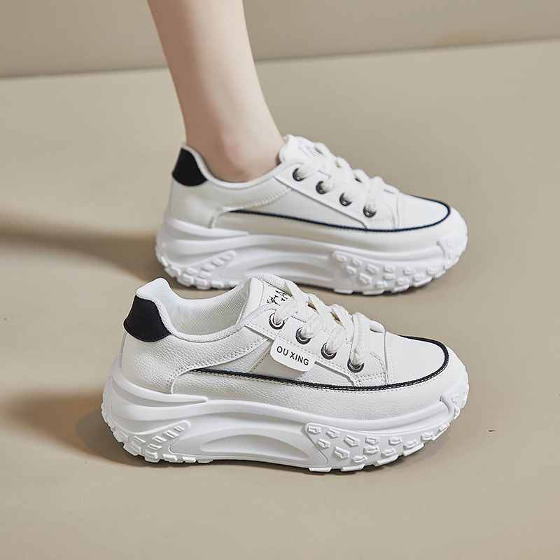 运动鞋女Fashion White Black Designer Platform Chunky Sneakers for Women Lace Up Ladies Casual Comfortable Work Shoes Breathable Womens Walking Trainers High Quality Girls Safety Sneakers Woman Yoga Soft Rubber Sport Shoes