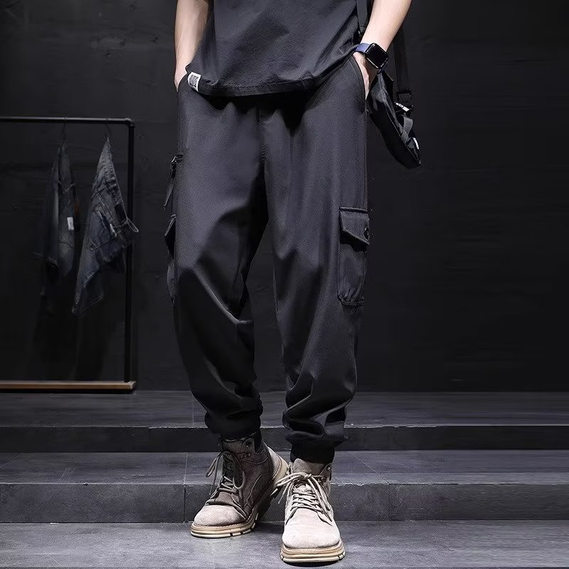 Summer American Vintage Solid Color Multi Pocket Workwear Pants Men's Trend Large Size Loose and Simple Versatile Youth Student Casual Sports Pants Fashion