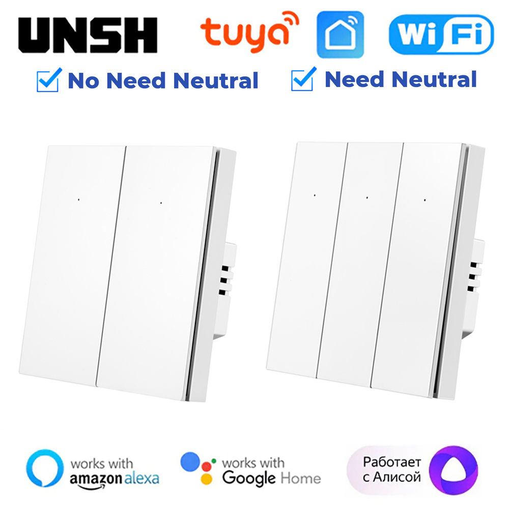 Tuya EU UK Smart WiFi Light Switch Push Button Wall Switch No Neutral Wire Smart Life Control Support Alexa Google Home Alice