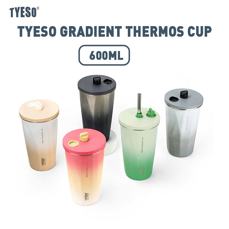 Tyeso 600ml Coffee Cup Vacuum Flask Stainless Steel With Straw Keep Cold and Hot Car Thermos Mug