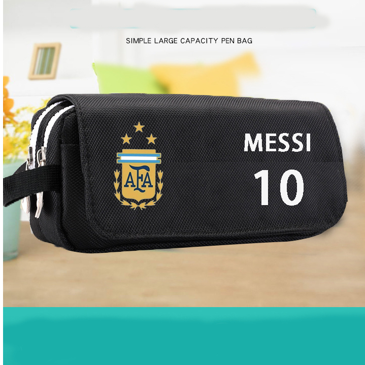 Free Shipping messi Canvas Pencil Case ronaldo Large Capacity Stationery Bag Zipper Flip Football Stationery Royal Malaysia Paris Brazil neymar