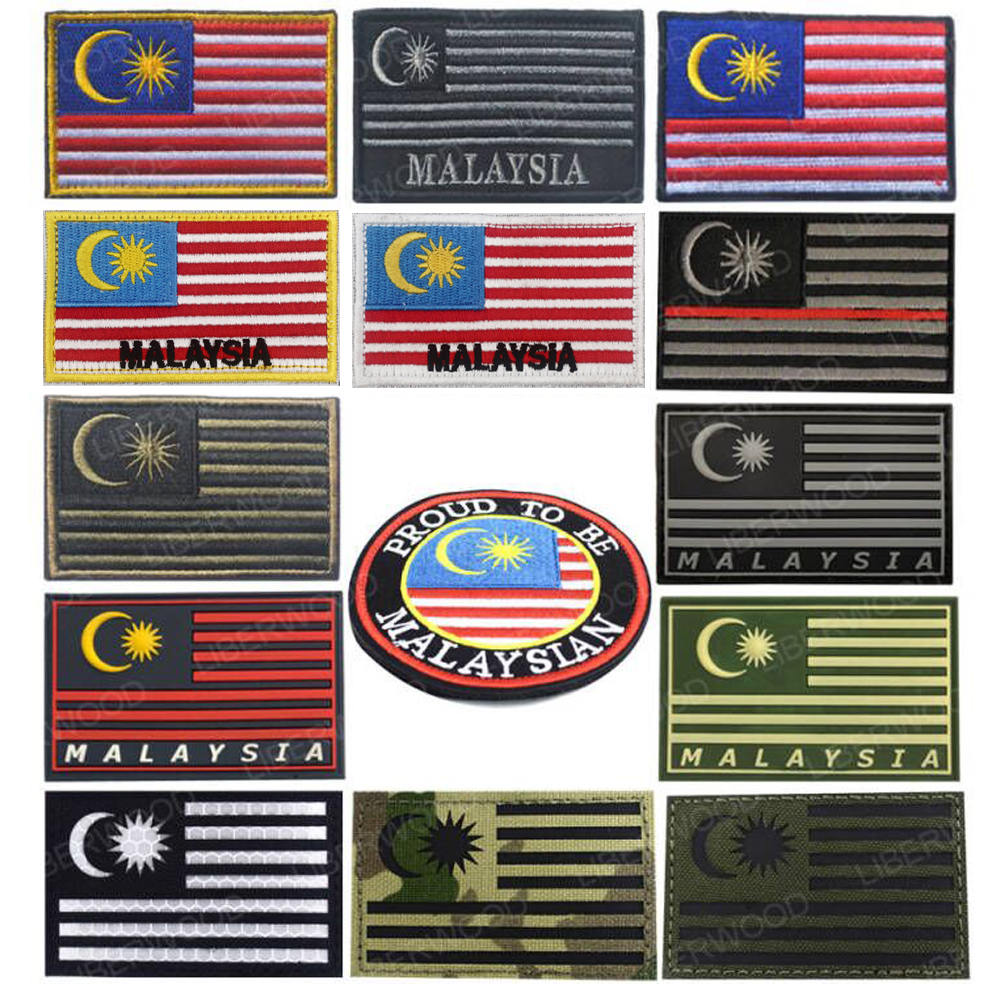 Malaysian Flag Embroidered Patches Skull Tactical Army Military Morale Patch Emblem Malaysia Flags Embroidery Badges