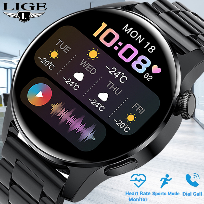 LIGE Bluetooth Call Smart Watch Men Full Touch Screen Sports Watch IP67 Waterproof Smart Bracelet For Android Ios Men Smart WristWatch Compatible HuaWei Xiaomi IPhone Jam Tangan Lelaki Perempuan Smart Watches