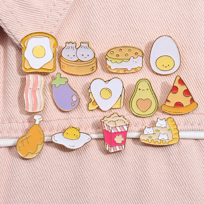 Funny Cute Food Enamel Pins Brooch Cartoon Egg Ice Cream Cake Brooches Lapel Pin Badges Creative Jewelry Small Gifts for Friends Kids