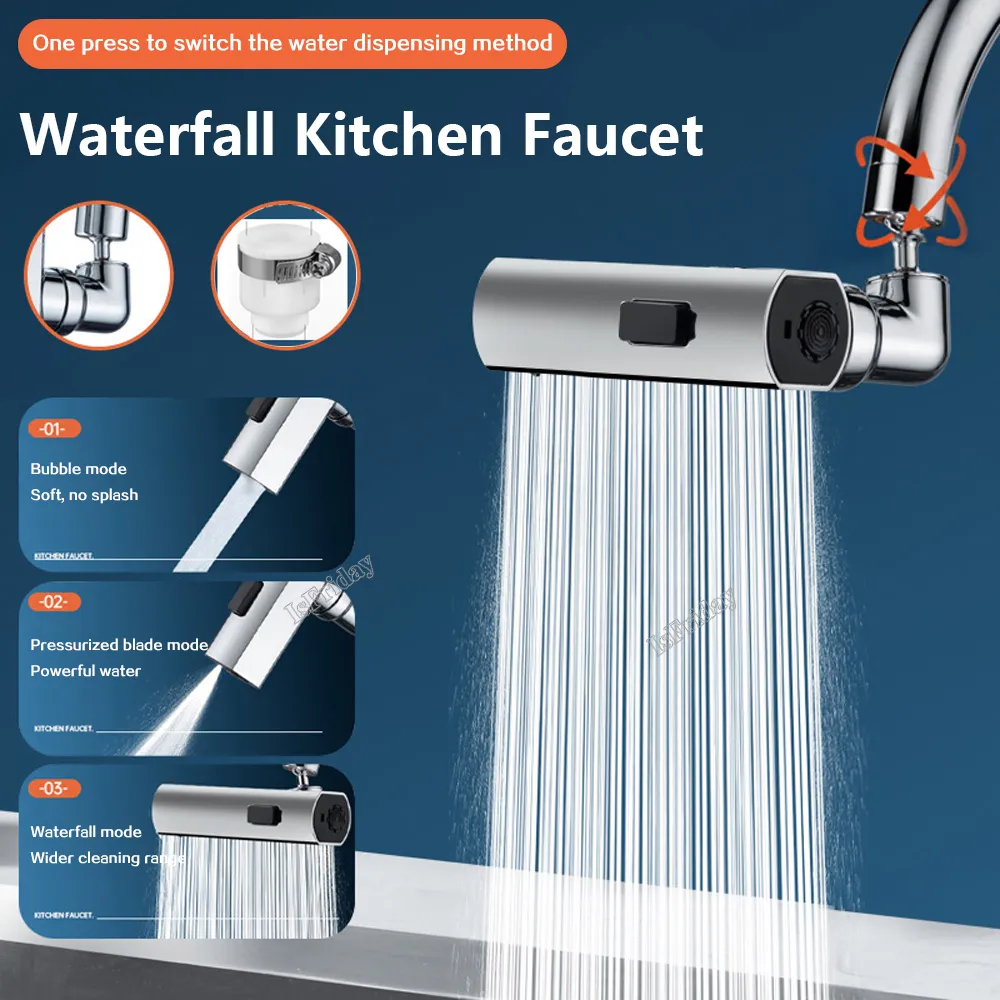 24H shiping Multifunctional Sink Faucet Connector Kitchen Sink Waterfall Faucet Splash-proof Artifact 3 Modes Water Outlet Universal 360° Rotation Kitchen Bathroom Basin Water Tap Extend Adapter Kepala Paip Sinki Dapur 水龍頭 厨房水龙头