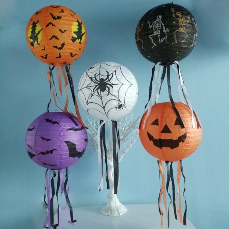 FAMY Halloween Paper Lantern Pumpkin Spider Skull Bat Hanging Lantern Halloween Decor Joie