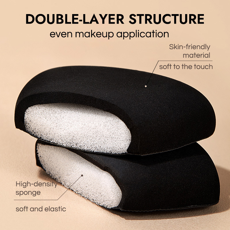 GECOMO  Leather Makeup Puff Pu, Triangular Arc Design, Saves Liquid Foundation