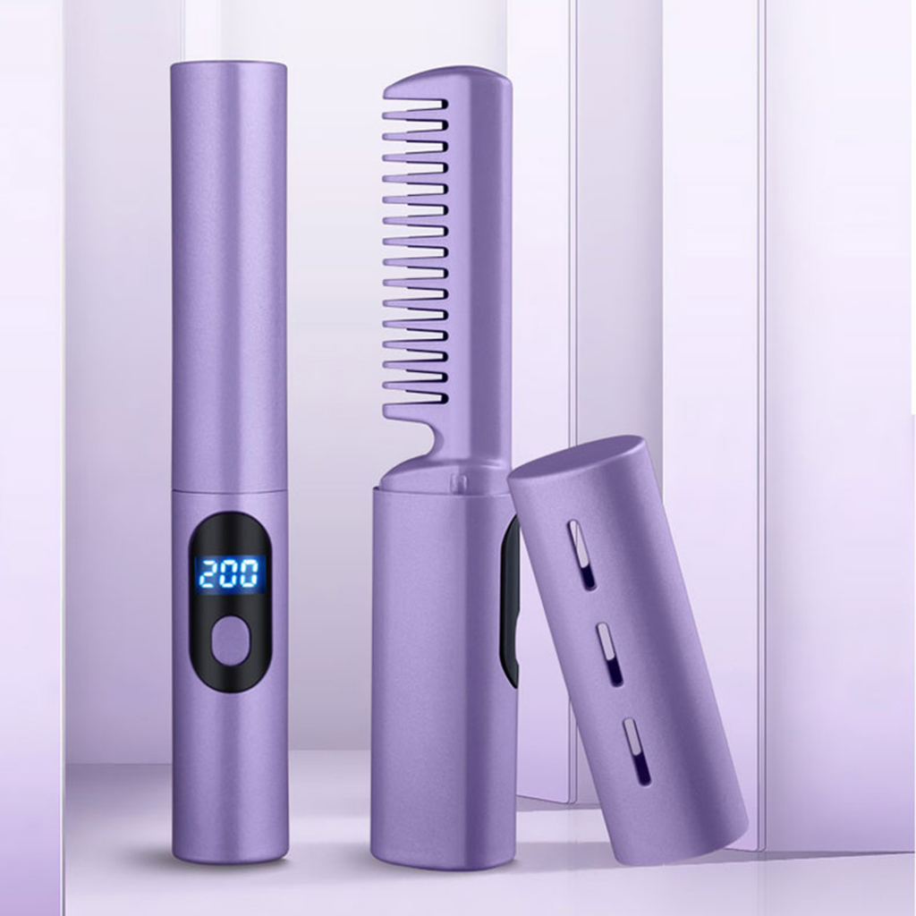 2IN1 Wireless Professional Hair Straightener Curler USB Straight Hair Comb Fast Heating Negative Ion Straightening Curling Brush Styling