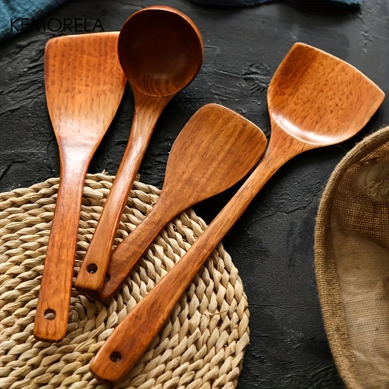 4PCS Set Wood Cookware Utensil for Kitchen Including Spatulas, Ladle, And Rice Paddle, Kitchen Gadgets, Kitchen Stuff, Kitchen Accessories Wood Cookware Cooking Utensil for Kitchen