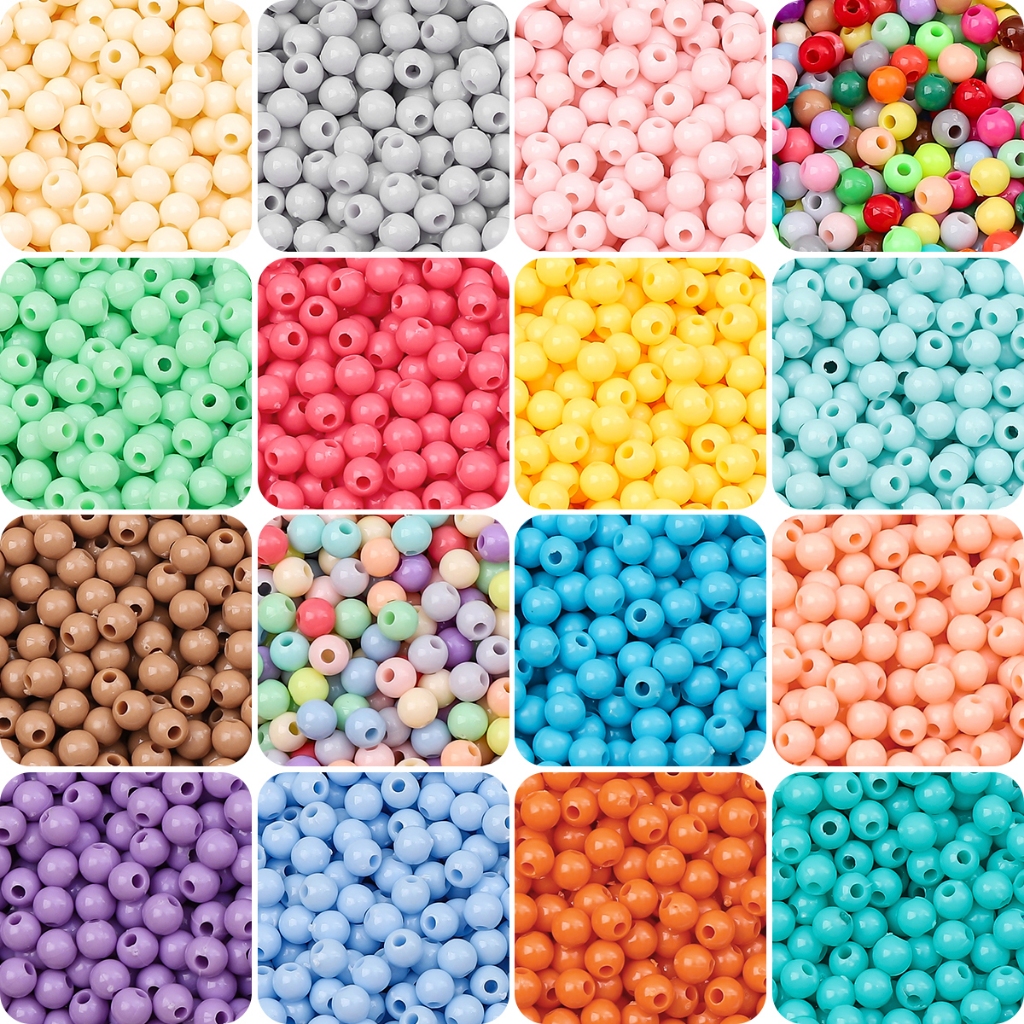 300Pcs 4mm Acrylic Round Beads Solid Color Spacer Loose Beads For Jewelry Making DIY Bracelet Earring Accessories