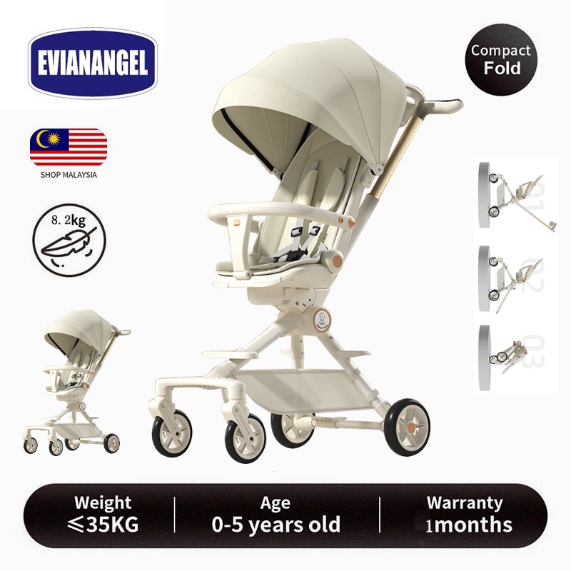 EvianAngel.The stroller can be folded back and forth, and can sit/tilt/lie down to carry the stroller with you