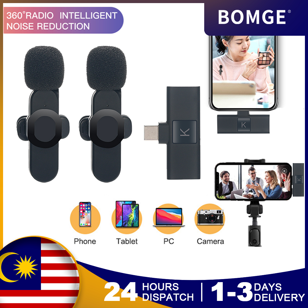 stock in malaysia BOMGE PC/Phone/Camera Microphone wireless Lapel Lavalier for Sing YouTube Facebook Live Stream Vloggers Interview Auto-syncs