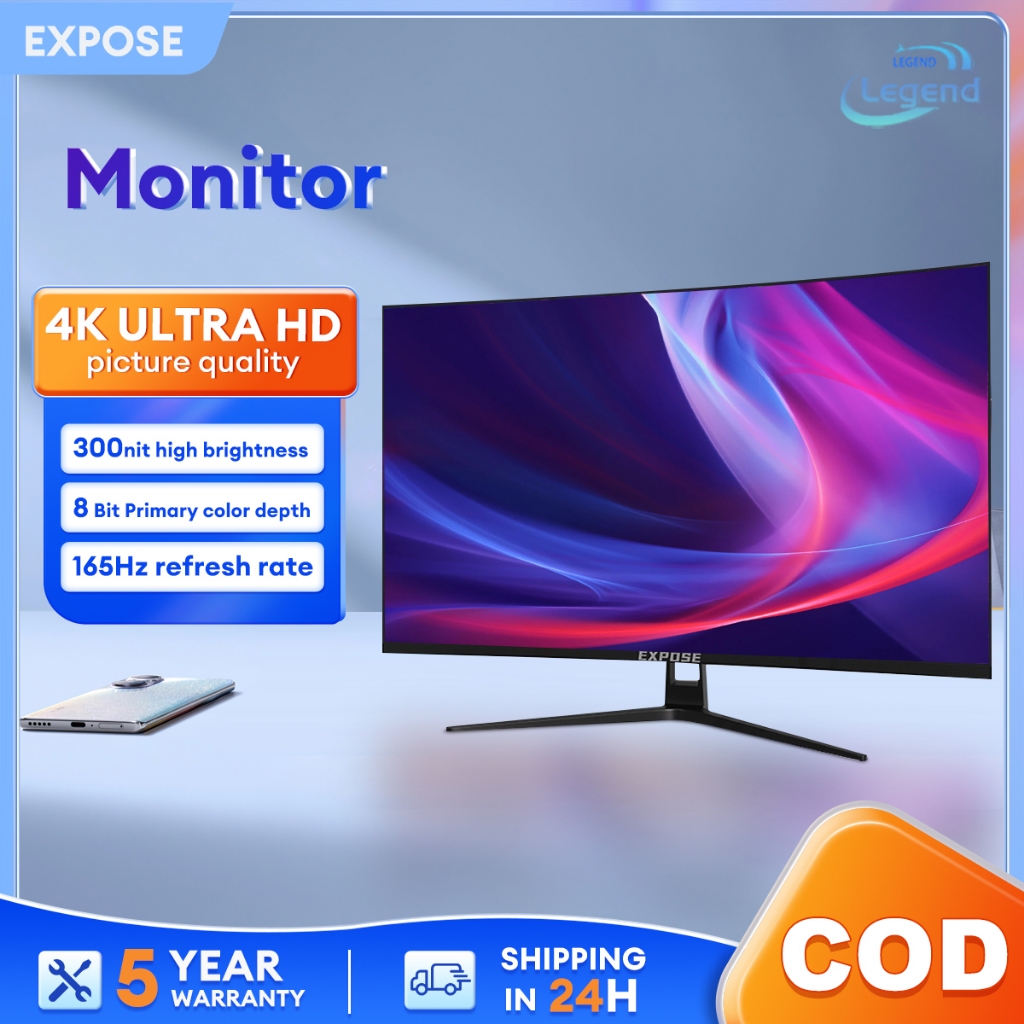 EXPOSE Monitor 4K PC Gaming 165hz 24-27 inch PS5 4k Ips Curve/Flat Wiht Speaker HDMI Lcd Monitor 75HZ/1080P/1MS FHD LCD Display