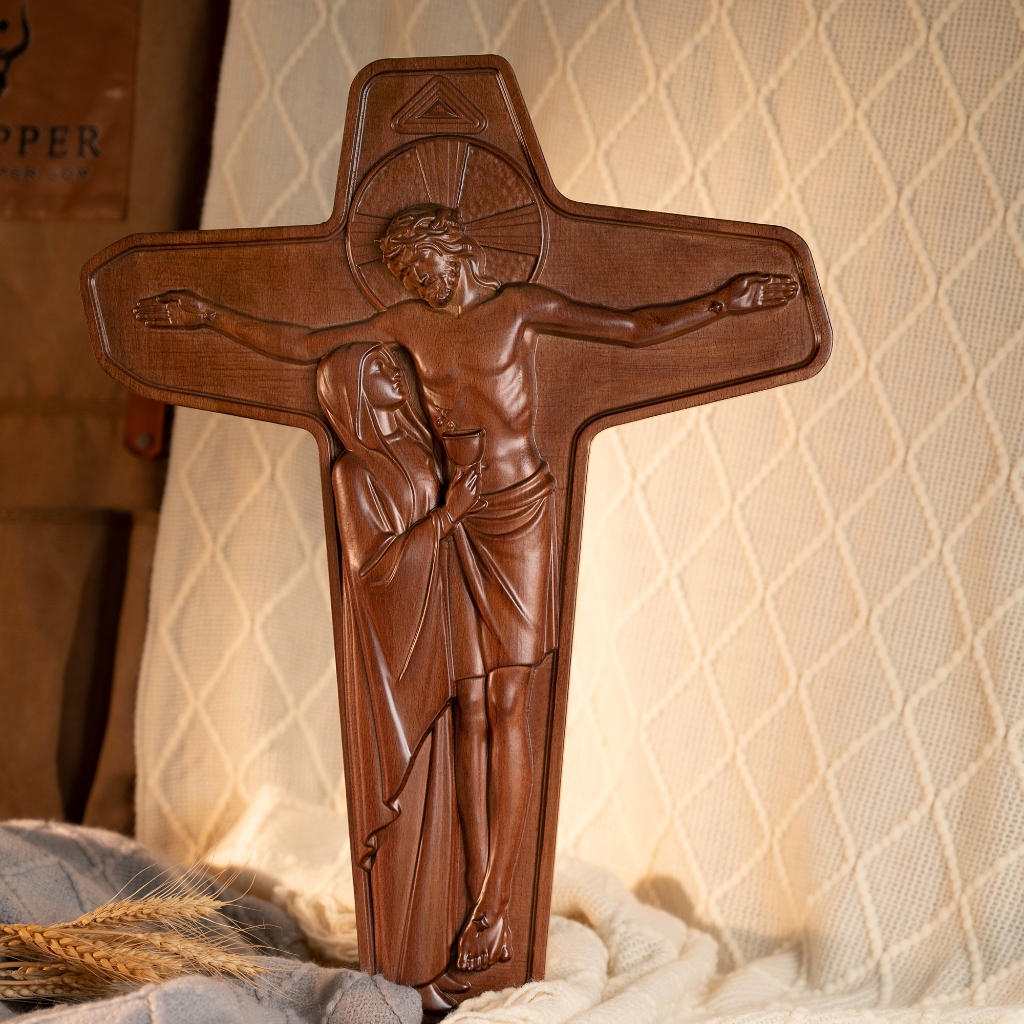 Beech Cross 35cm Gospel Merchandise New Home Gift Christian Jesus Cross Sad Mother Unity Cross