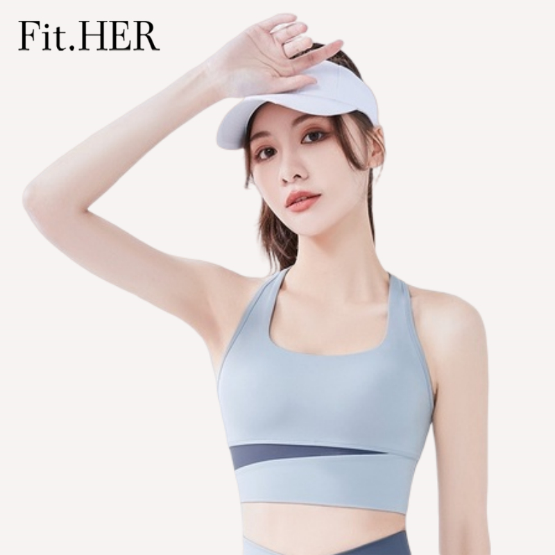 Fit.HER Splicing Sports Underwear, Women's High-strength Shockproof Gathering Fast Drying Fitness Vest, Wearing Beautiful Back Running Yoga Bra Outside