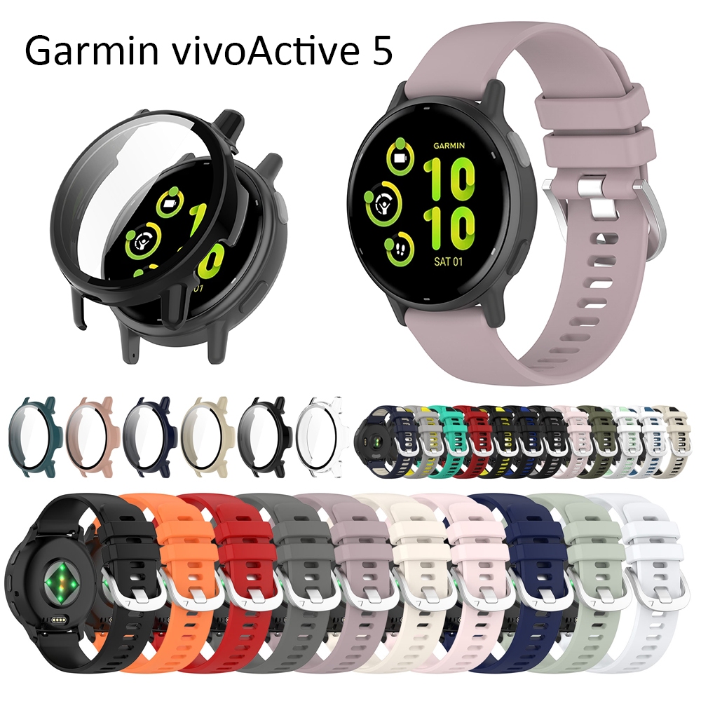 For Garmin vivoActive 5 strap case tempered glass screen protector USB Cable charger dock stand dust plug smart watch straps