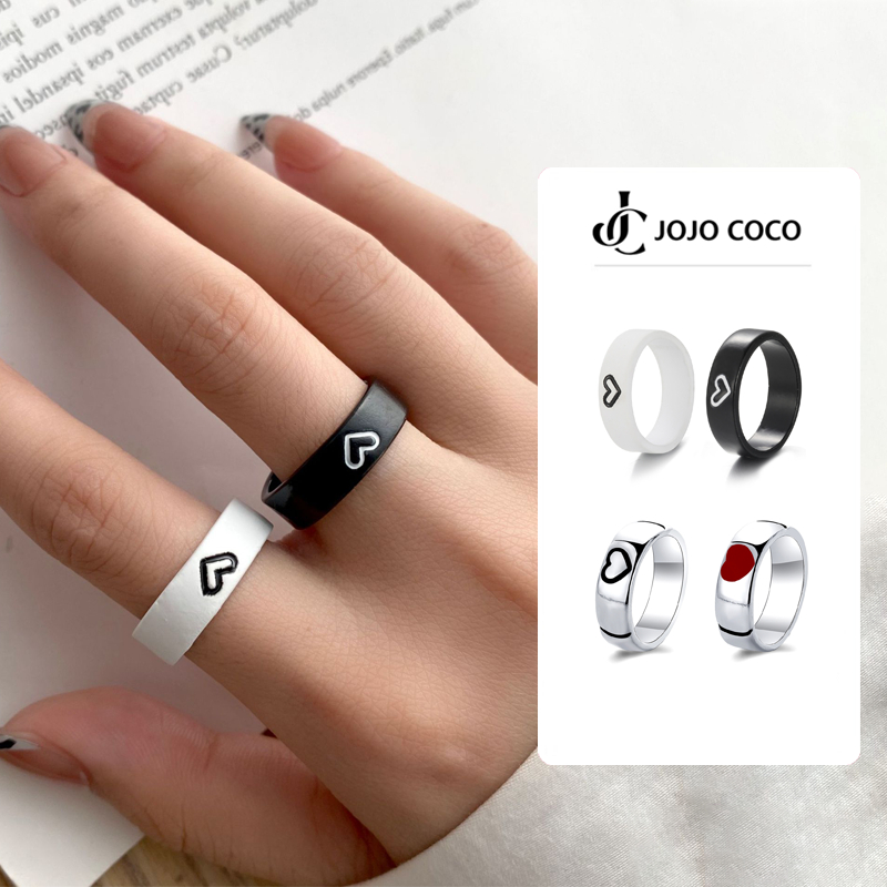 Korean Fashion Creative Black and White Ring Couple Two-piece Simple Love Design Trend Accessories COCOJEWELRY