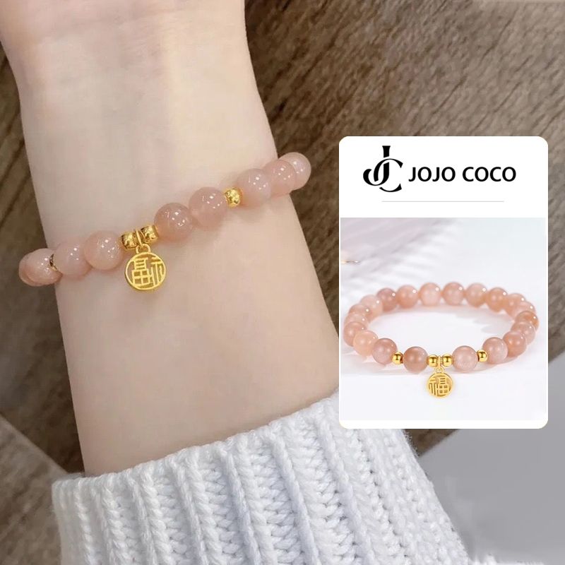 Pink strawberry crystal blessing word round card bracelet female ins niche design sense girlfriends couple bracelets