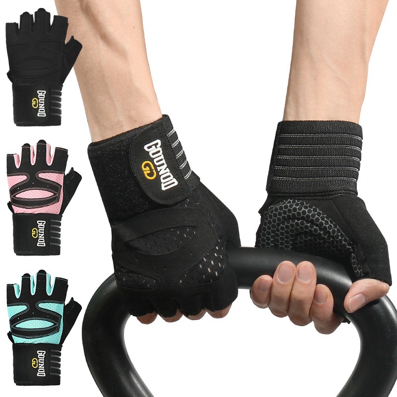 1 Pair Fitness Glove Lengthening Exercise Breathable Half-Finger Strap Wristband  Glove Barbell Machine Weight Lifting Sports