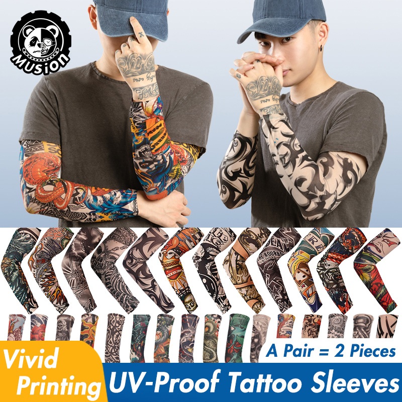 Musion Handsock Tattoo Sleeve Man Set a Pair 2 Pcs Anti UV Dustproof Bicycle Hand Sock Tattoo Arm Sleeves Unisex for Cycling