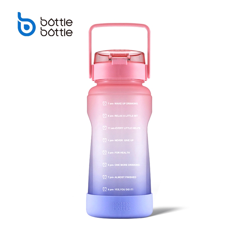 BOTTLE BOTTLE Half Gallon/64oz Water Bottle with Straw,Big Handle,Protective Silicone Boot,Sports Water Bottle,with Time Marker,Leak Proof,Reusable Water Jug,for Adult and Kids