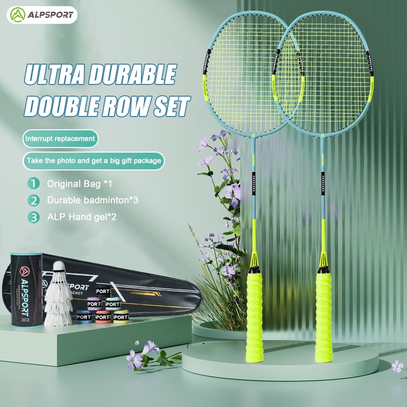 ALPSPORT Gemini 2Pcs 100% Carbon Fiber Badminton Racket Original Design 22~28LBS T800 Badminton Racket Set Free Bag String Grip Installed Green/Pink/Red/Blue Raket for Beginner Student Outdoor Sports 