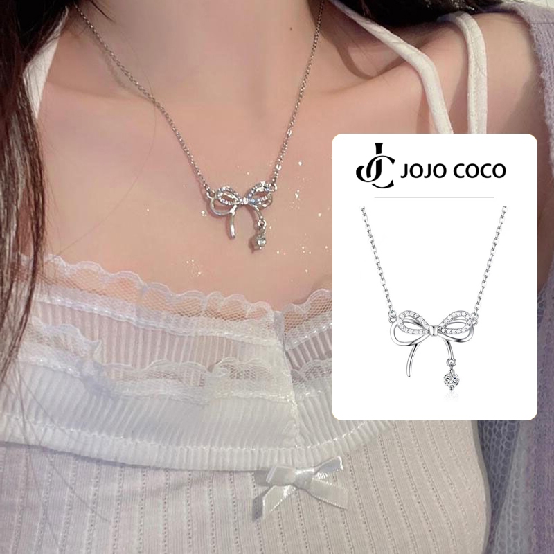 COCOJEWELRY Korean Diamond Bow Pendant Necklace For Women Girls Fashion Jewelry Accessories