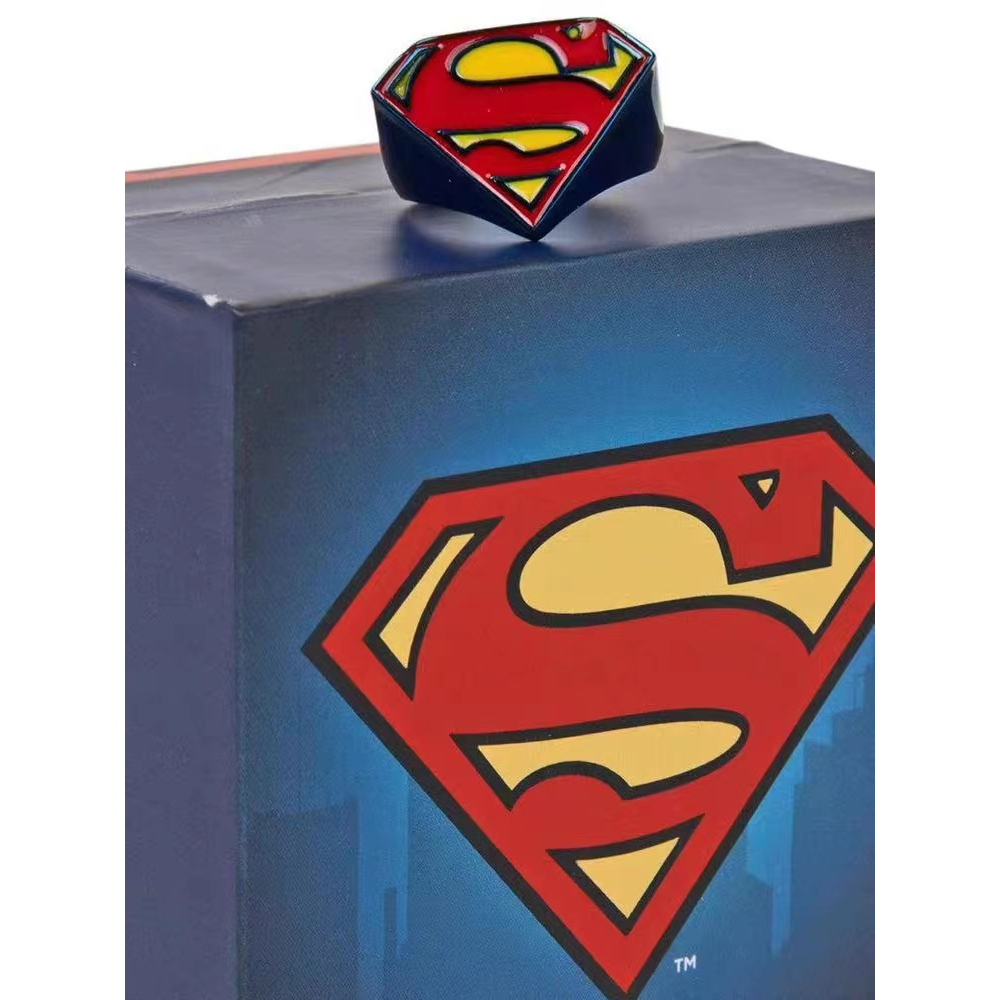 ♭United States Daigou DC Superman Logo Full Color Stainless Steel Stamp Ring Male Salesone Warner Genuine Merchandise (Excluding Picture Packaging Box, Only Send Rings)