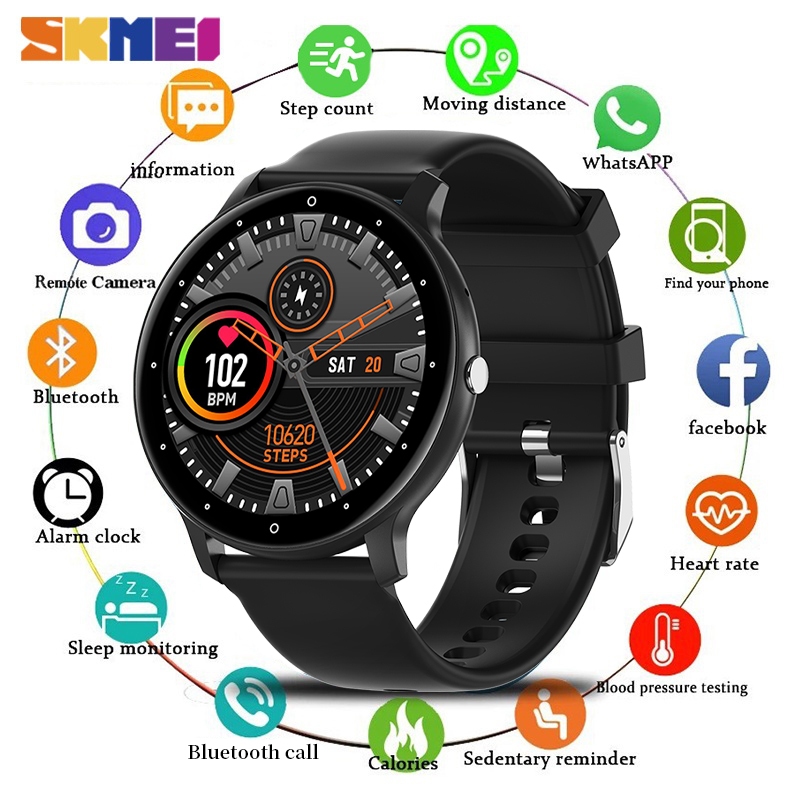 SKMEI Smart Watch Bluetooth Phone Call Waterproof Fitness Tracker Full Touch Screen Heart Rate Multifunctional Sport Running Watch Jam Tangan Lelaki Original Telefon Blood Pressure Monitor Bluetooth F