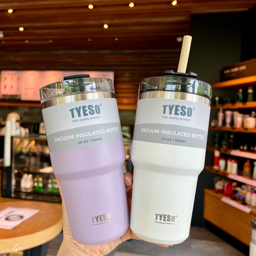 【COD】TYESO 600ml/900ml Vacuum Insulated Tumbler Keep Cold and Hot with Silicon Straw