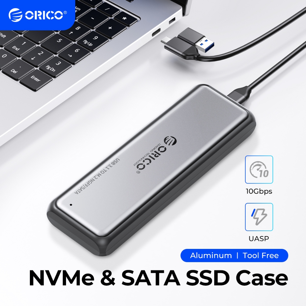 ORICO M.2 NVMe/SATA SSD Enclosure 10Gbps Tool Free M2 SSD Aluminum Enclosure Solid State Drive Case Laptop Computer Accessories (DDM2)