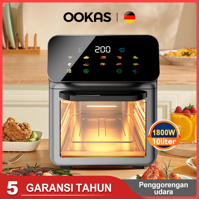 OOKAS Air Fryer 9L/10Liter LED Touch Screen Non-Stick Coating Visible Window Oil Free Electric Household Fries Machine 空气炸锅