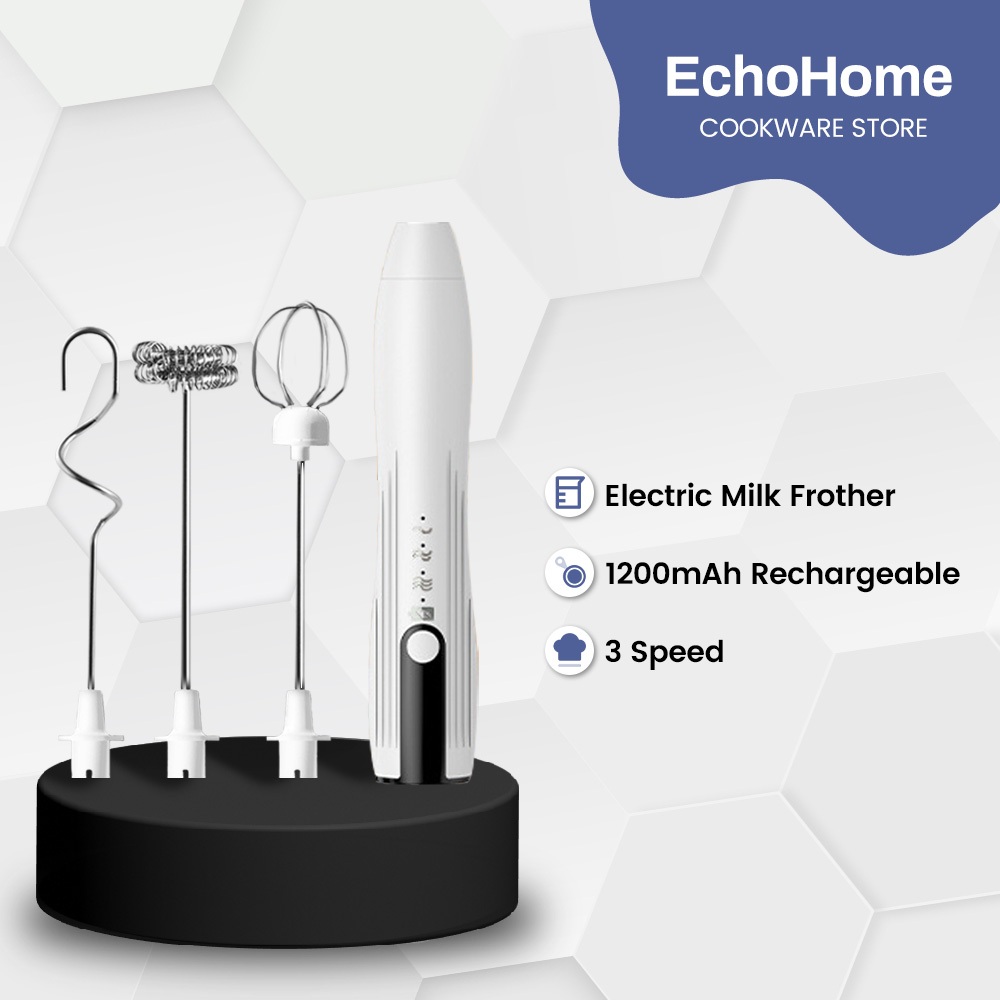 EchoHome 3 Speeds Portable Rechargeable Electric Milk Frother Foam Maker Drink Mixer