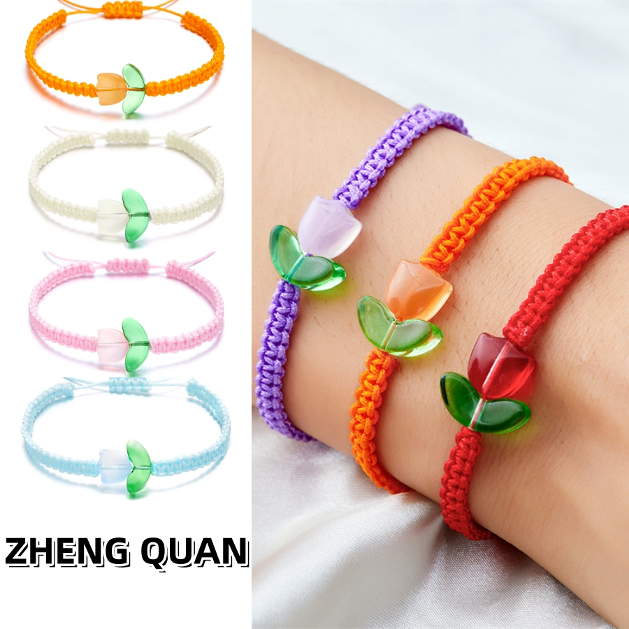 Fashion Handmade Tulip Bracelets Colorful Flower Braided Rope Adjustable Couple Bracelet For Women And Men Jewelry Friendship Gifts Orange White Red Purple Pink Blue