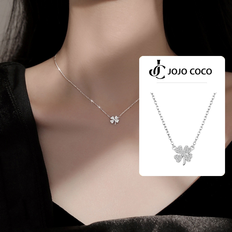 Korean Version Summer 925 Silver Clavicle Chain Lucky Four-leaf Clover Pendant Light Luxury Necklace COCOJEWELRY