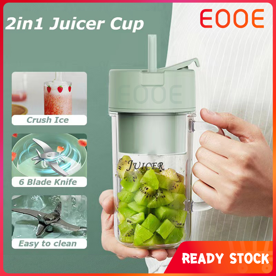 EOOE 2 IN 1 Mini Juicing Cup Portable Electric Juicer Mini Juicing Cup Blender with Straw Household Fried Juice Vegetable Smoothie Milkshake 吸管榨汁杯