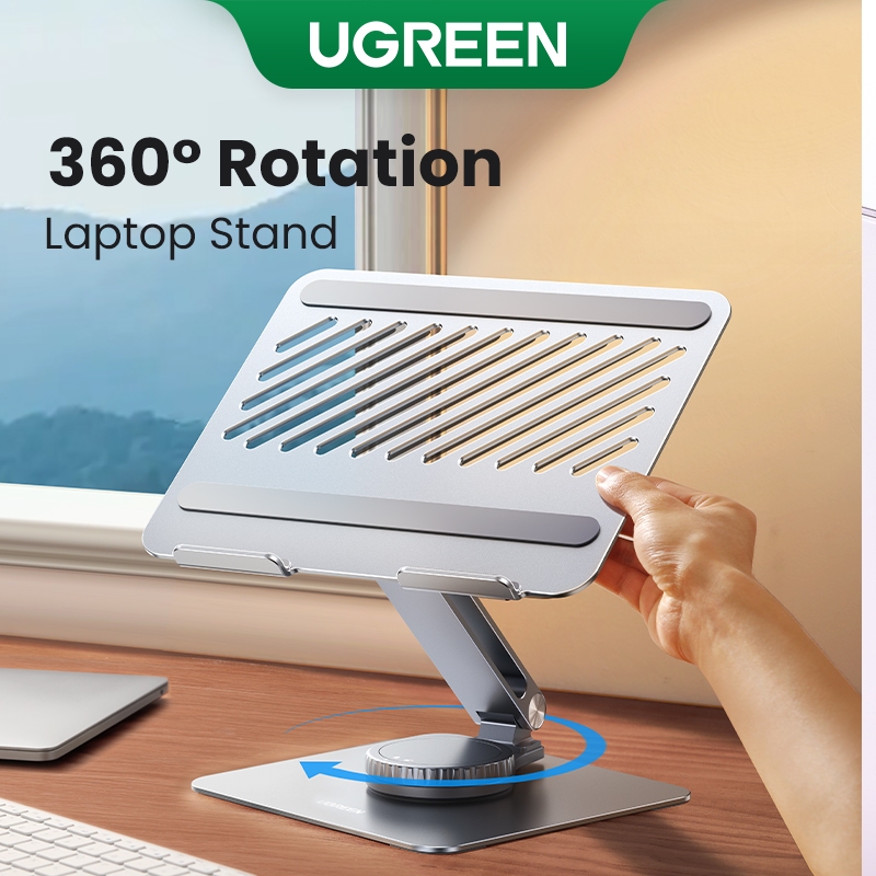 UGREEN Foldable Laptop Stand With 360° Rotating Swivel Lock Button Compatible with MacBook Lenovo Ideapad 3, Dell Chrome