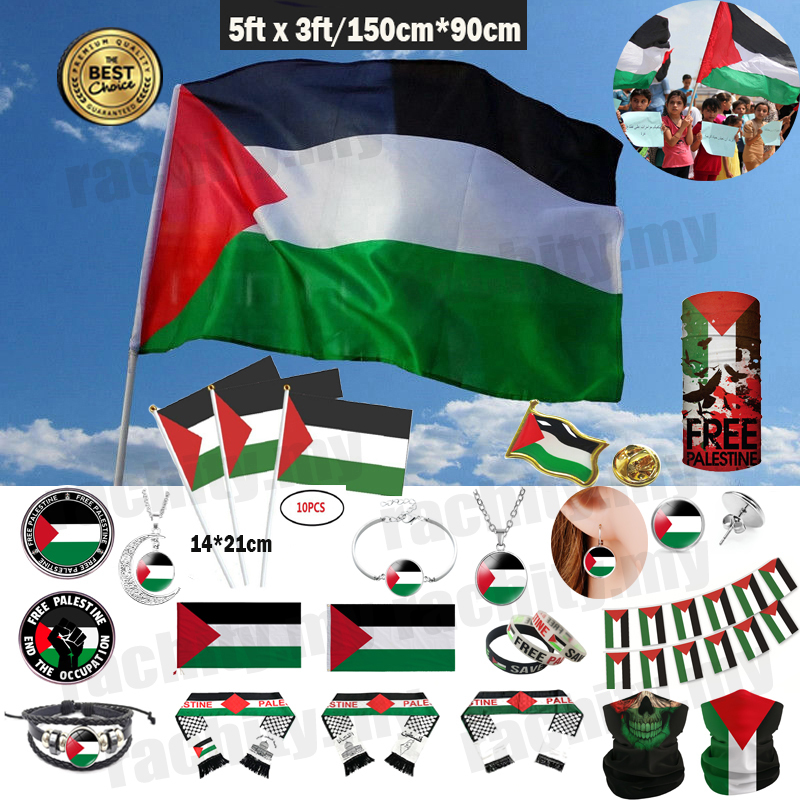 （Ready Stock）Palestine National Flag Country Flag 5ft x 3ft PLE PS Palestine Large Polyester Gaza Palestinian Festival decor bendera palestin