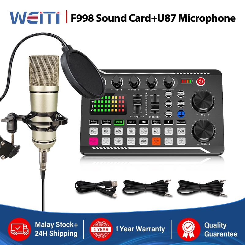 [Local Stock]2024 Upgraded F998 Sound Card Mic Sound Mixer Sound Card Audio Mixing Console Amplifier For Singing Set PC CellPhone Youtube Tiktok