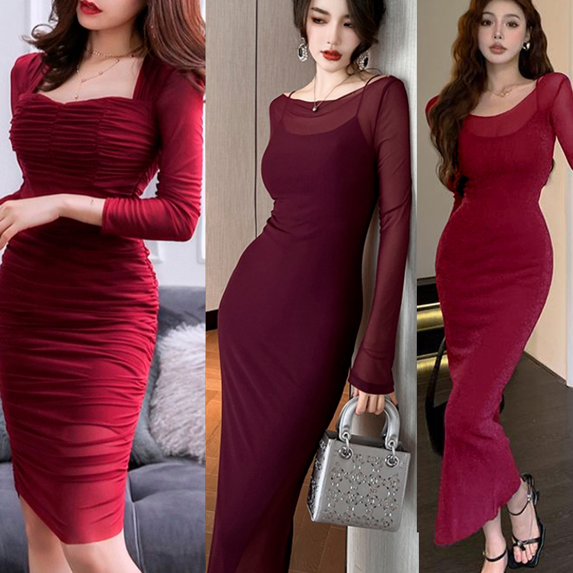 CNY Free shipping fold  Cultivate oneself  Evening Dress three colors 269(on hand ship at the same day) new year red dress