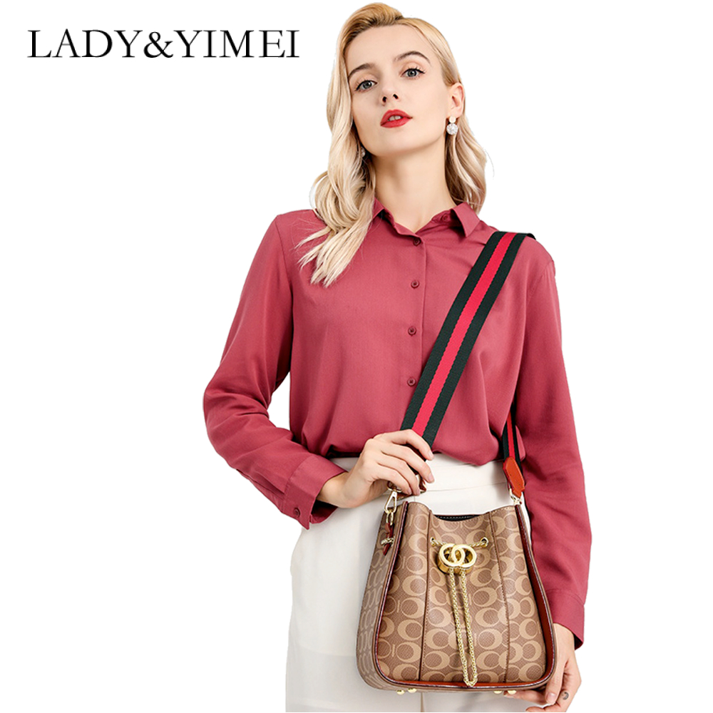 LADY&YIMEI Bucket Bag Texture Diagonal Bag Presbyopic Fashion Casual Drawstring Shoulder Handbag