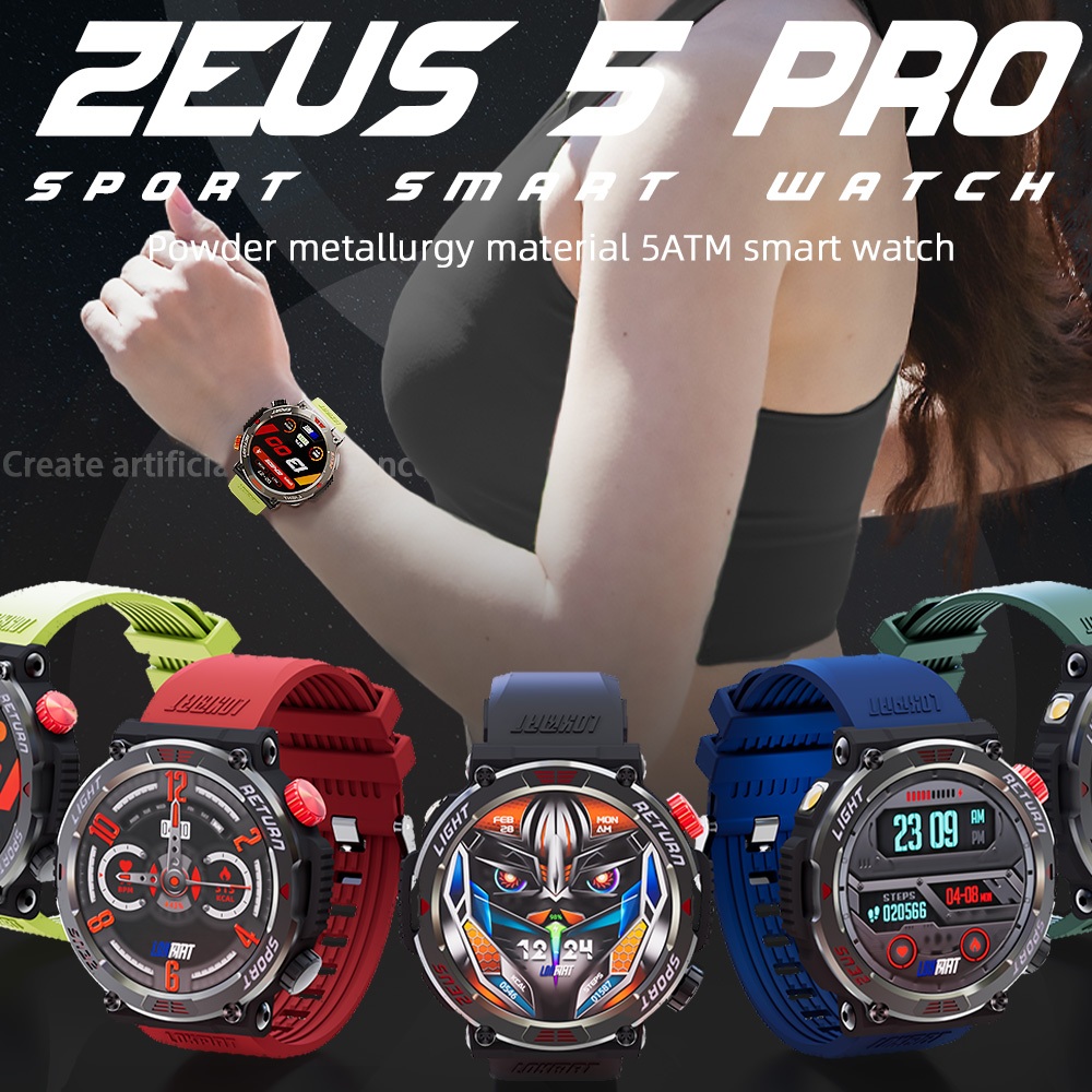 LOKMAT ZEUS 5 Pro Outdoor Sports Smartwatch Compass LED Lighter Health Management Bluetooth Call Heart Rate Blood Pressure Monitoring Custom Dial