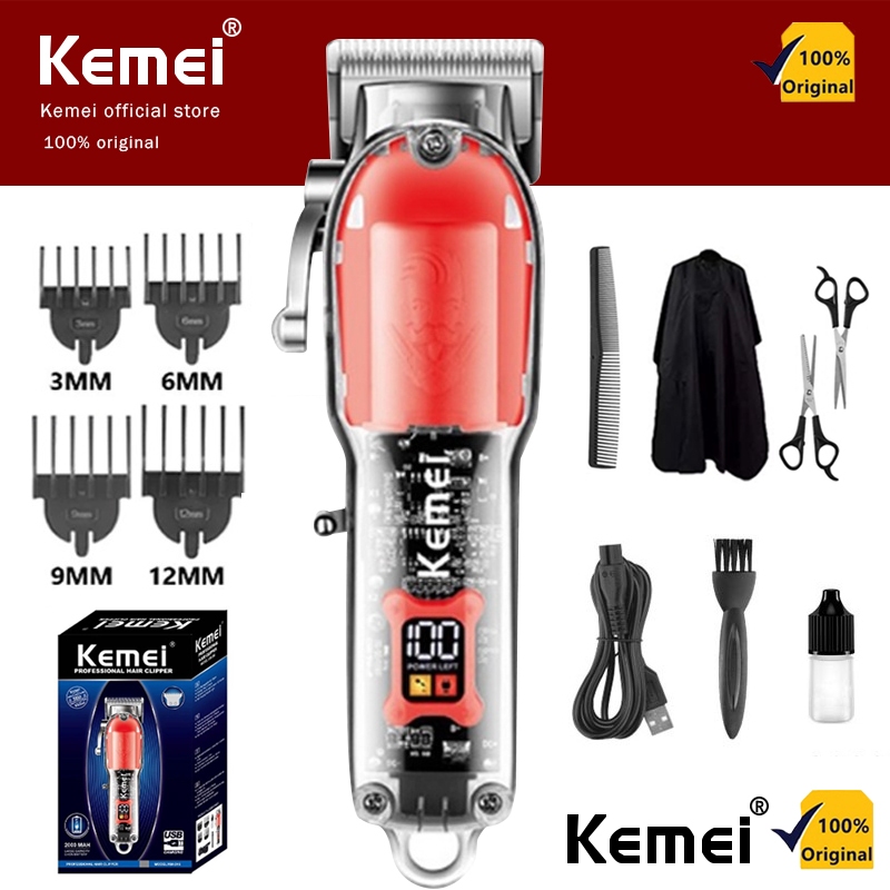 Kemei Transparent Hair Clipper Rechargeable Small Electric Hair Clipper Cordless Men's Hair Trimmer LCD Digital Display Rechargeable USB Home Hair Clipper KM-246