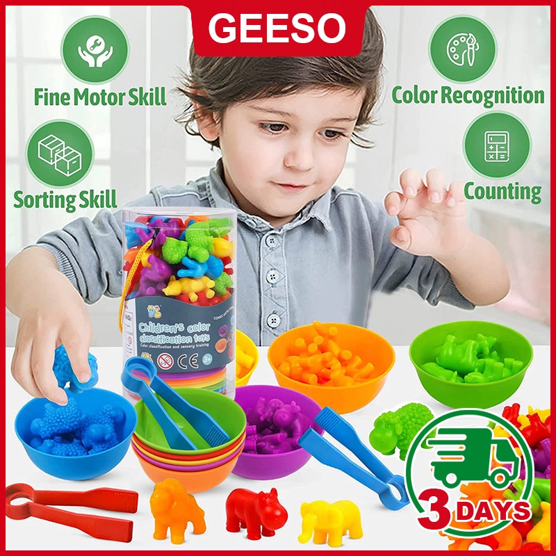 GEESO Montessori Rainbow Counting Kids Toy Soft Rubber Dinosaur Animal Educational Toys For 3 Years Old Baby Toy Math Teaching Tool Math Teaching Aids Game Set Preschool Learning Toy 早教计数玩具 儿童认知玩具