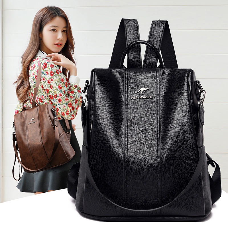 Anti-theft backpack women 2023 new versatile large capacity soft leather student bag outdoor travel backpack Multifunctional waterproof women's bag