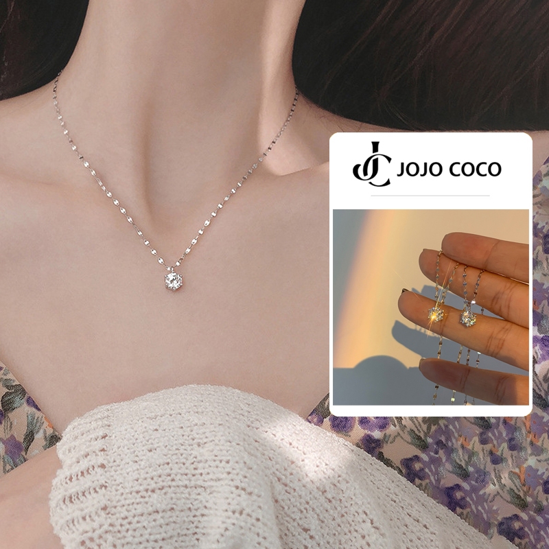 COCOJEWELRY Japan and South Korea Simple Temperament Trend Single Diamond Pendant Necklace Female Clavicle Chain 2021 New Ins Fashion Accessories Jewelry Gift