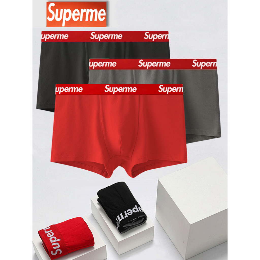 Ready Stock SUPERME Cotton Men Panties Letter Waist Big Elastic Briefs Comfort Underpants