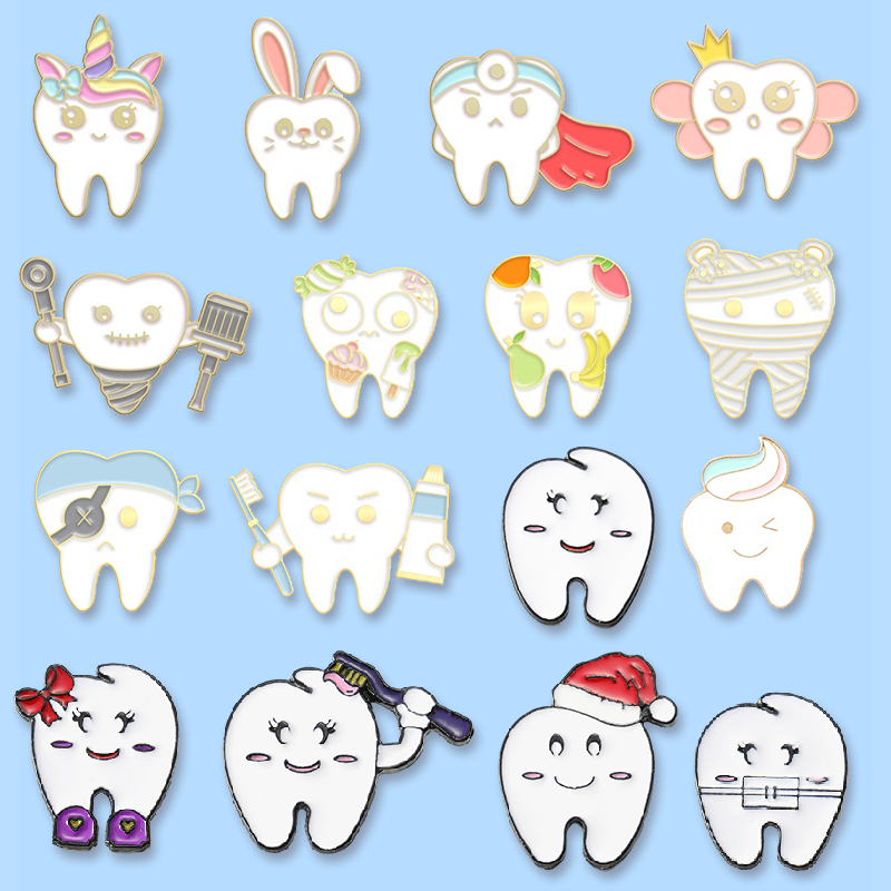 Teeth Toothbrush Metal Enamel Pin Brooch Cute Cartoon Dentistry Badge Lapel Pin Backpack Clothing Jewelry Gifts for Kids