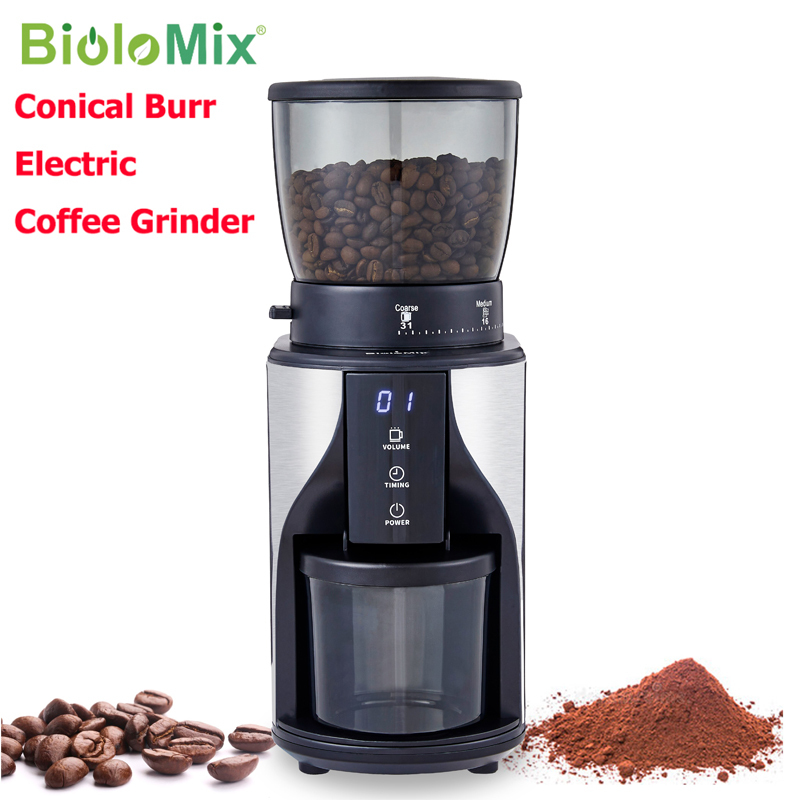 Biolomix Electric Automatic Conical Burr Coffee Bean Grinder Touch LCD Screen for Precision Cups and Timer, For Espresso, Drip Coffee 磨咖啡豆 椎盘研磨機