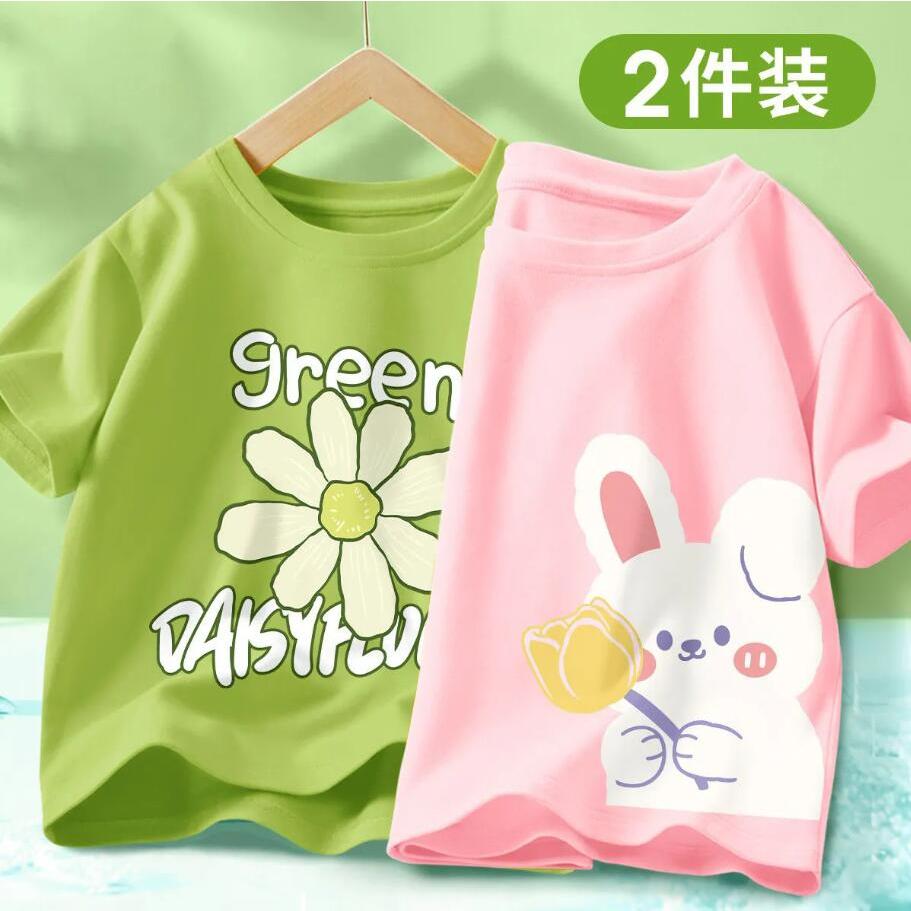 Girls Short Sleeved t-shirt/3piece Together girl Printed Children Kids Boy Girls baby Tops shirts wear Cotton Casual Fashion Summer 3pcs Together